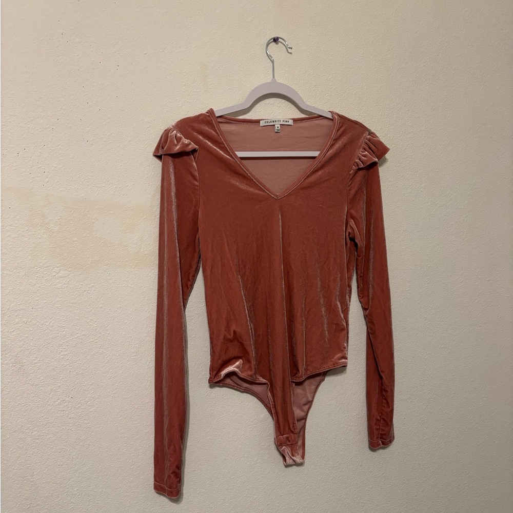 Celebrity Pink Terracotta Velvet Bodysuit